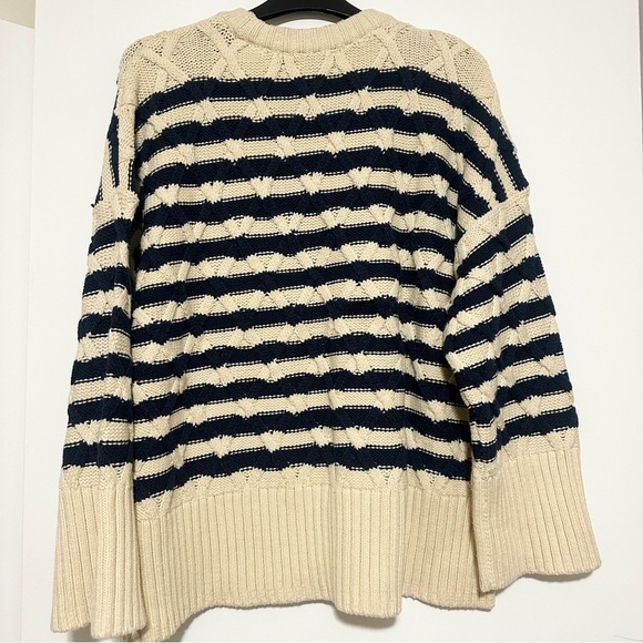 NWT Madewell Cable-Knit Oversized Sweater in Stripe Large - Picture 3 of 6